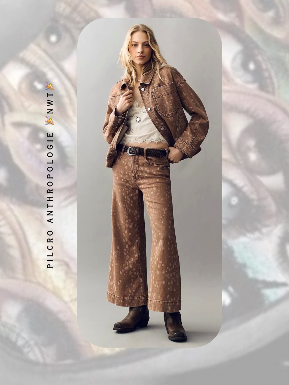 πPilcro Oh Deer High Rise Wide Leg Jeans β Brown Denim with White Spots